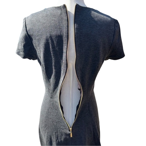 ELIZA J. Charcoal Gray Fit & Flare Mini Dress Jeweled Embellished Neckline Sz 6 - Picture 5 of 11